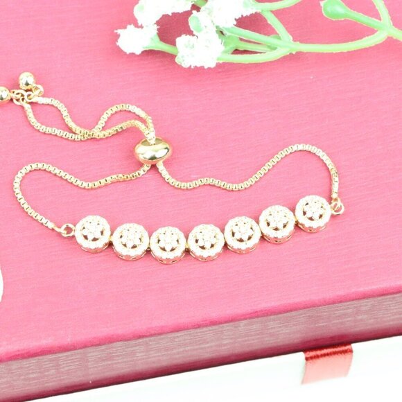 Elegant Rose Gold A-Bracelet with Round Sparkling Charm Accents, XPAB0696 - Picture 7 of 12